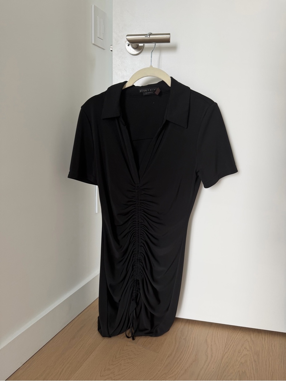 Alice + Olivia Black Ruched Polo Mini Dress